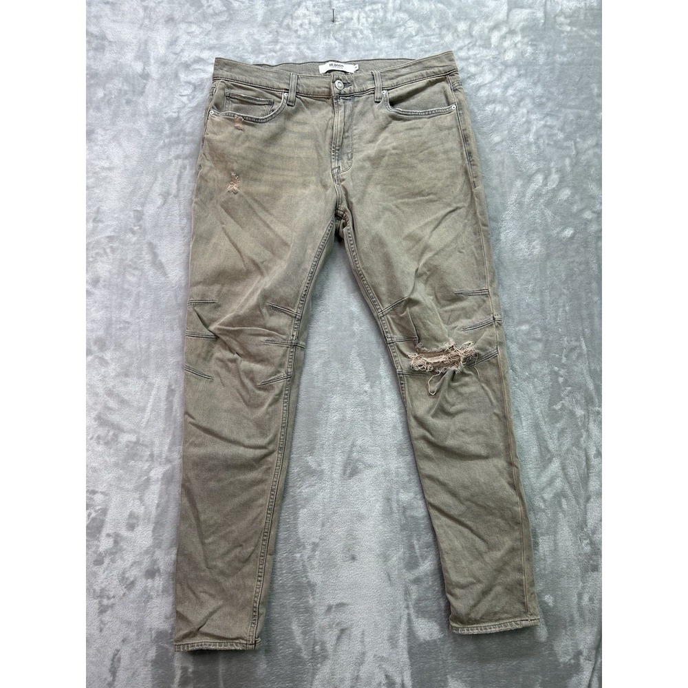 Hudson Zack Moto Skinny Jeans Mens 34 Med Wash Grey Distressed 36x32 Grunge
